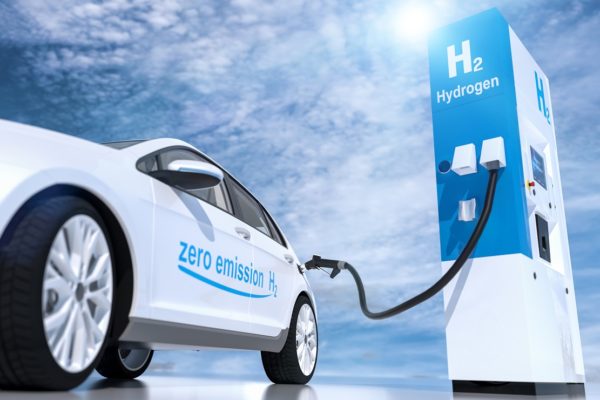 hydrogen logo on gas stations fuel dispenser. h2 combustion engine for emission free ecofriendly transport.